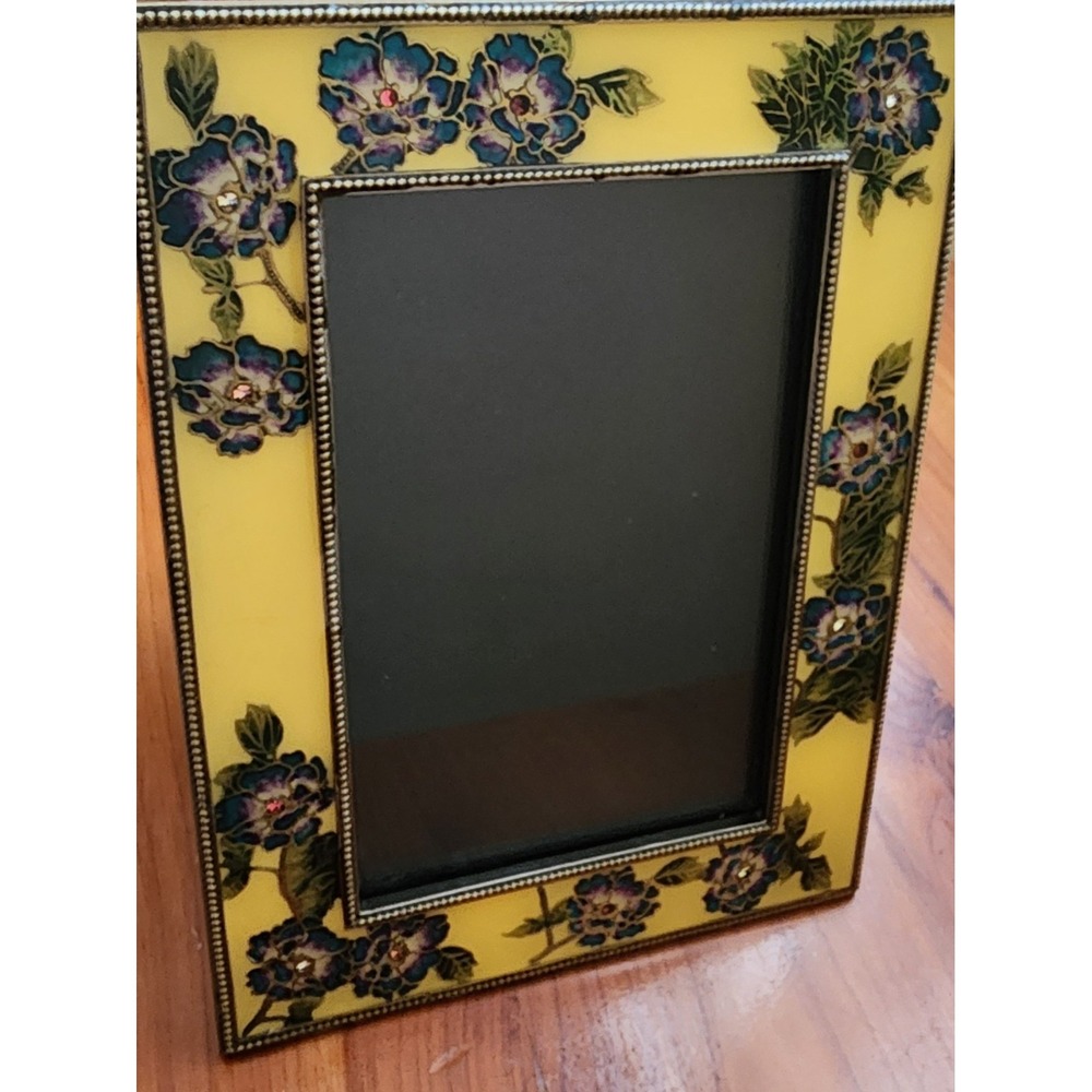 Yellow Floral Metal and Glass Picture Frame 5.5 x 7